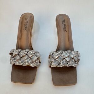 Cape Robbin Tan Silver Slide Sandals with Braided Design